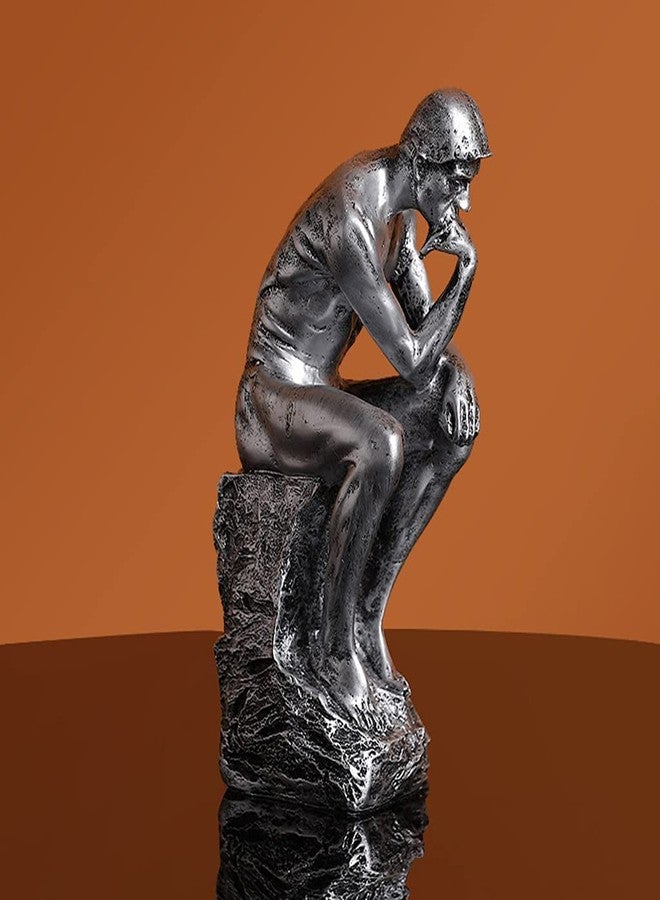 Joylern Resin Thinker Statue Thinker Figurine Thinking Man Sculptures for Home Office Desktop Crafts Gifts - Silver - Image 5